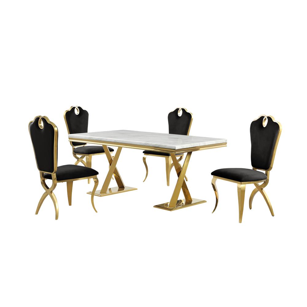 Gernot Black with Gold 5-Piece Rectangle Dining Set. Picture 1
