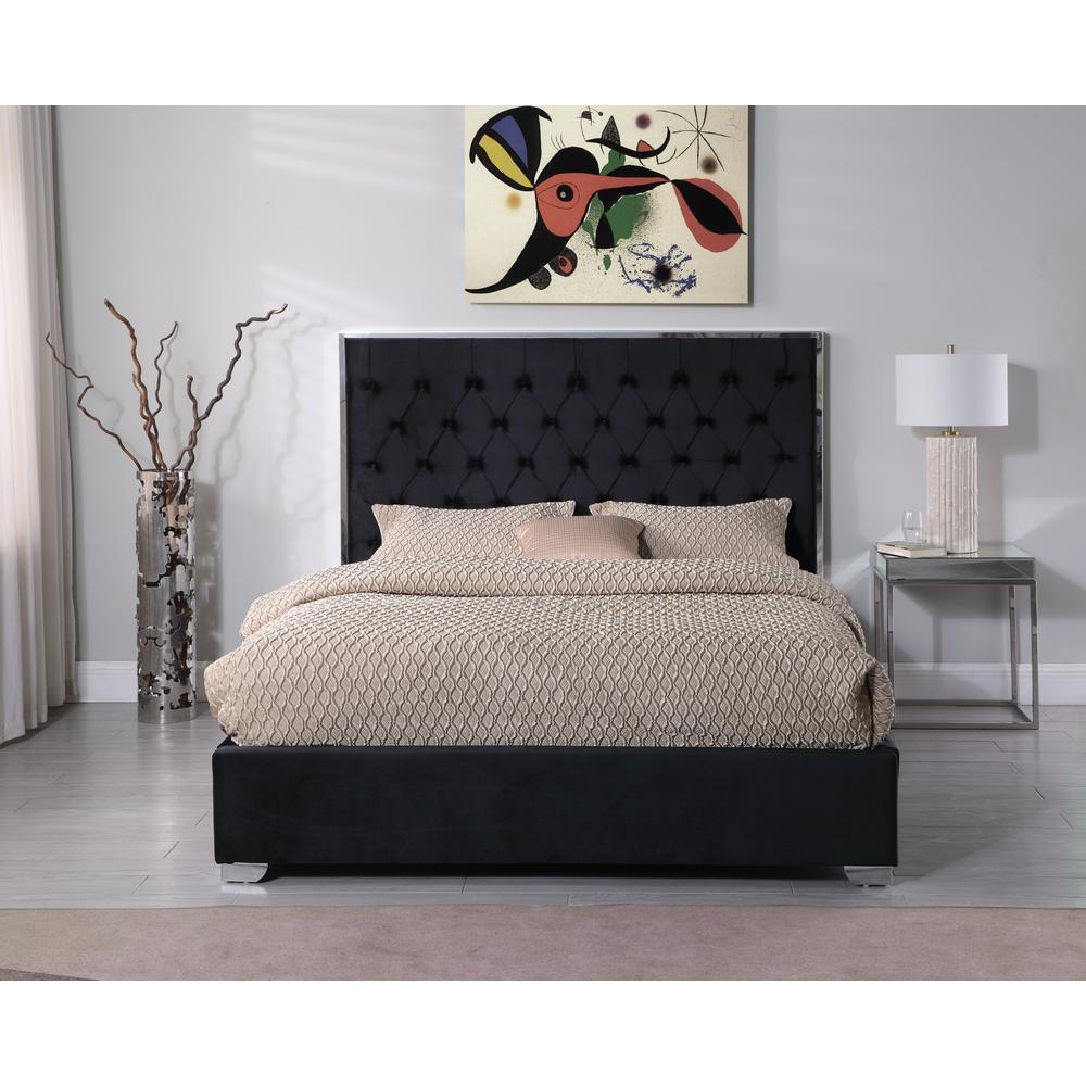 Kressa Velvet Fabric Tufted Cali King Platform Bed in Black. Picture 1