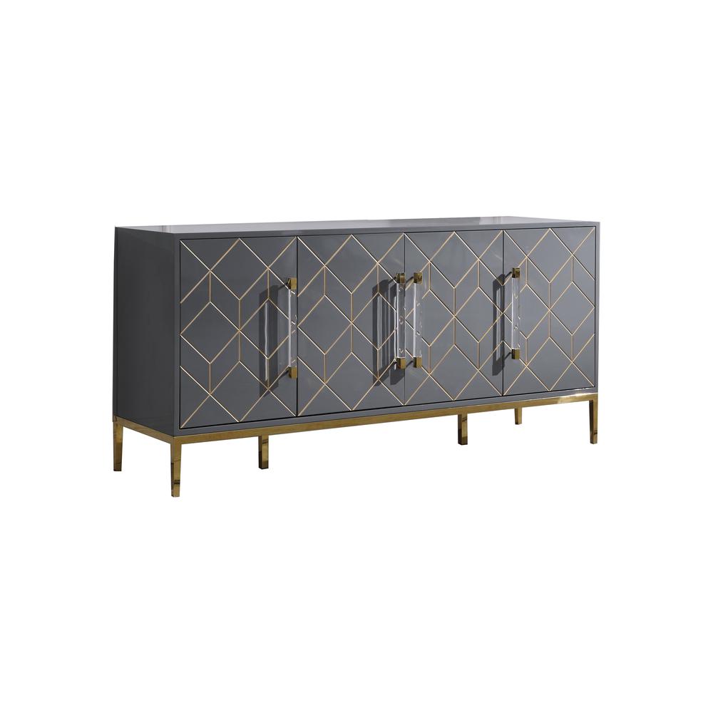 Best Master Furniture Iside 65" Modern Wood Sideboard with Gold Accents in Gray. Picture 1