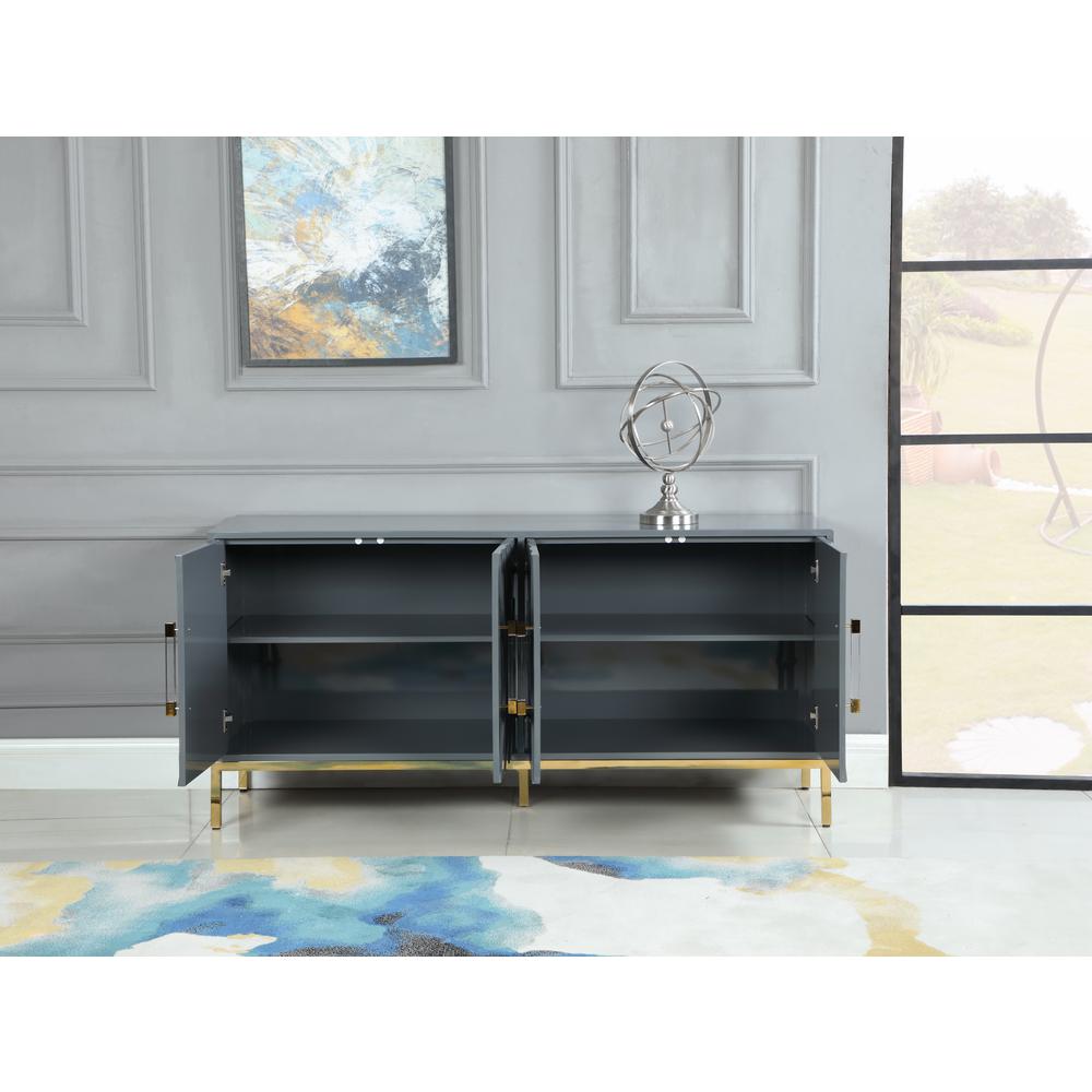 Best Master Furniture Junior 64" Transitional Wood Sideboard in Gray/Gold Plated. Picture 2