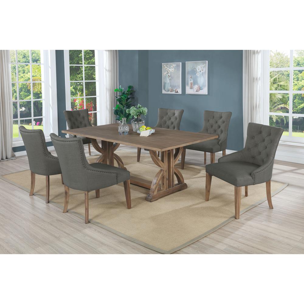 Zoey 7-Piece Rustic Oak Rectangular Dining Set in Gray. Picture 2
