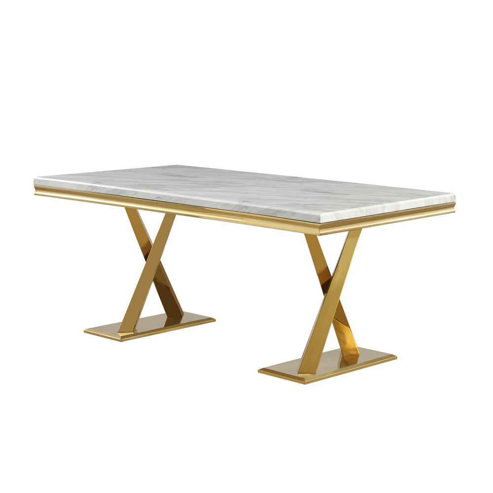 Gernot Gold Faux Marble Rectangle Dining Table. Picture 2