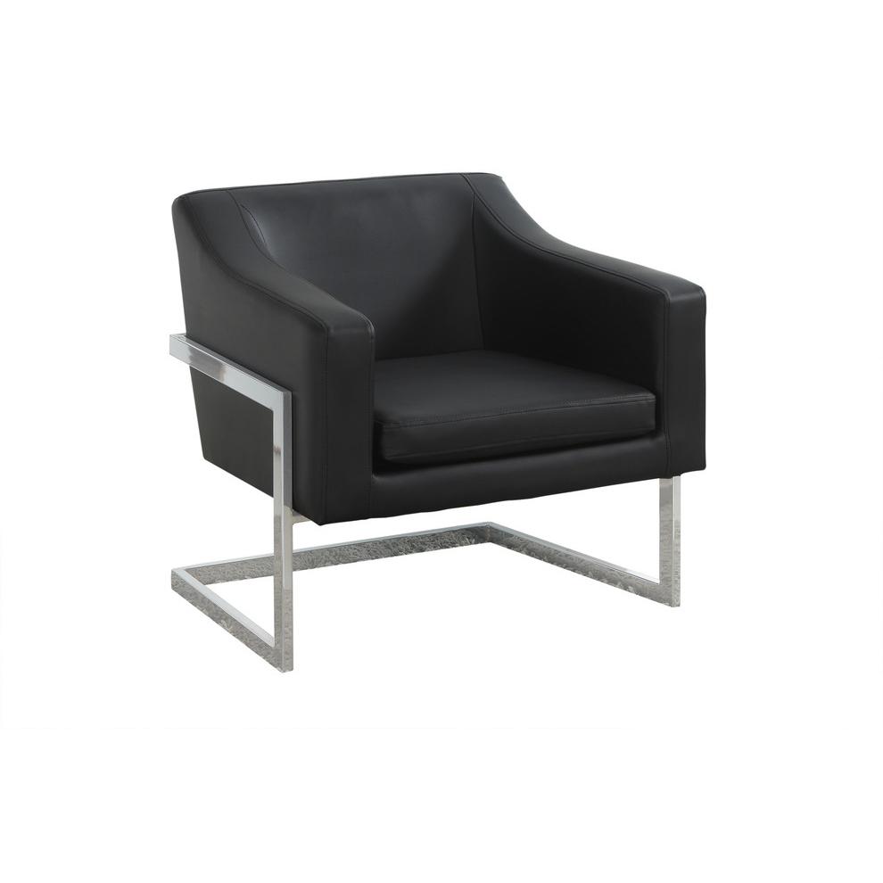 Best Master Modern Faux Leather Accent Chair in Black/Chrome. Picture 1