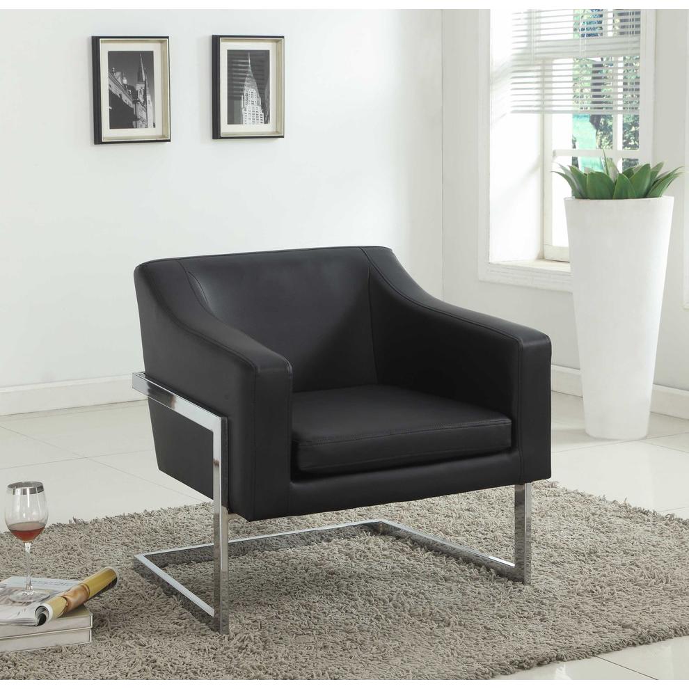 Best Master Modern Faux Leather Accent Chair in Black/Chrome. Picture 2
