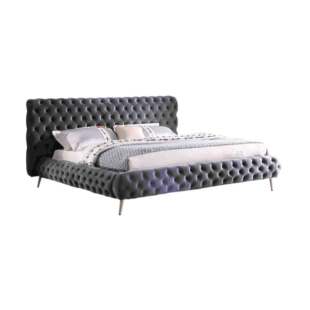 Best Master Furniture Demeter Tufted Fabric Platform California King Bed in Gray. Picture 1