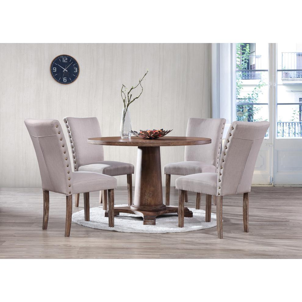 Best Master Carey 5-Piece Solid Wood Round Dining Set in Antique Natural Oak. Picture 2