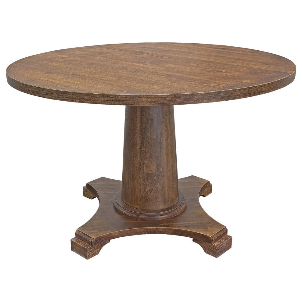 Carey Antique-Style Natural Oak Round Dining Table. Picture 1