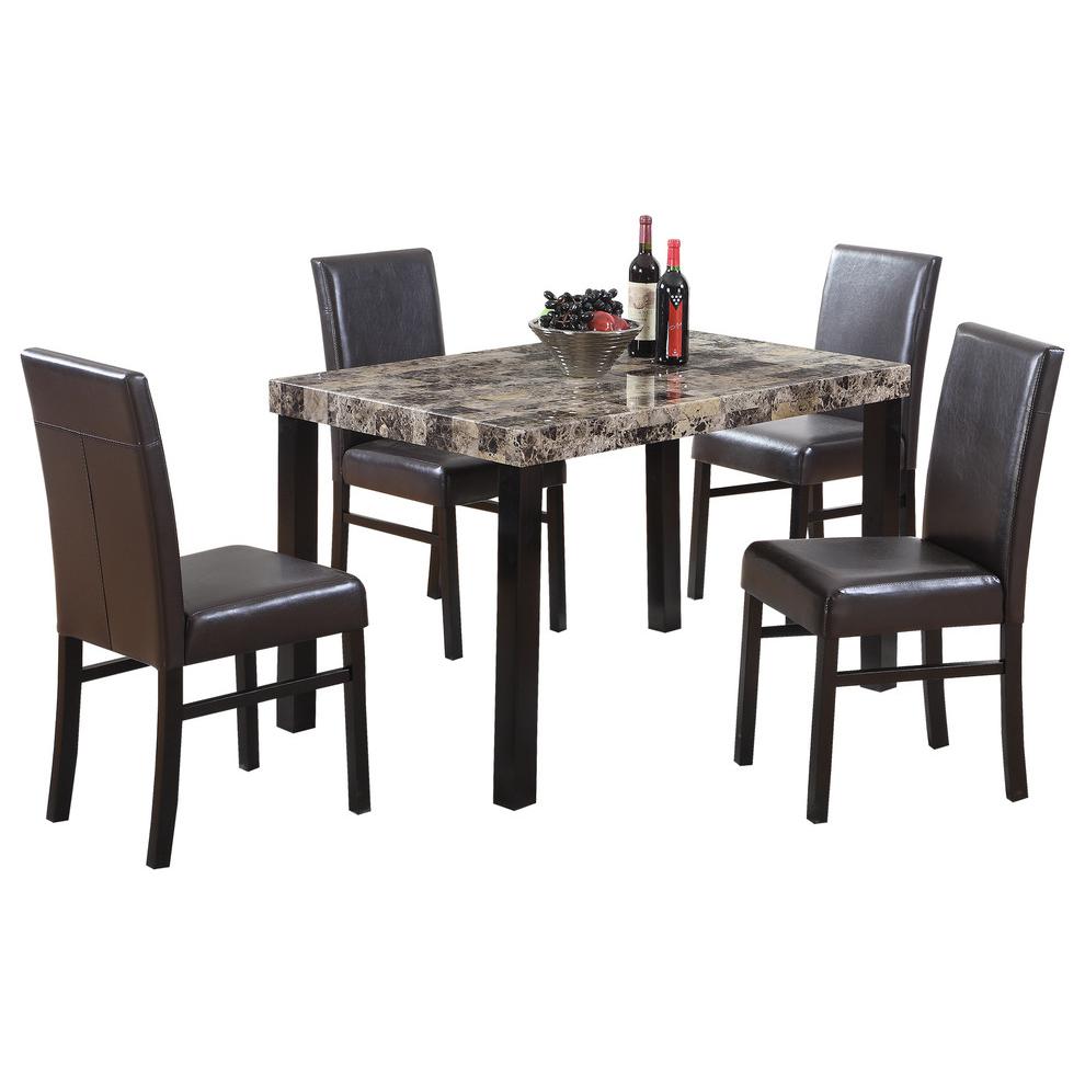 Best Master Melissa 5-Piece Faux Leather Dining Set in Black/Espresso. Picture 1