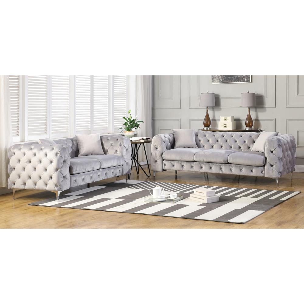 Best Master Furniture Nigel 2 Piece Transitional Velvet Sofa Set in Gray. Picture 1