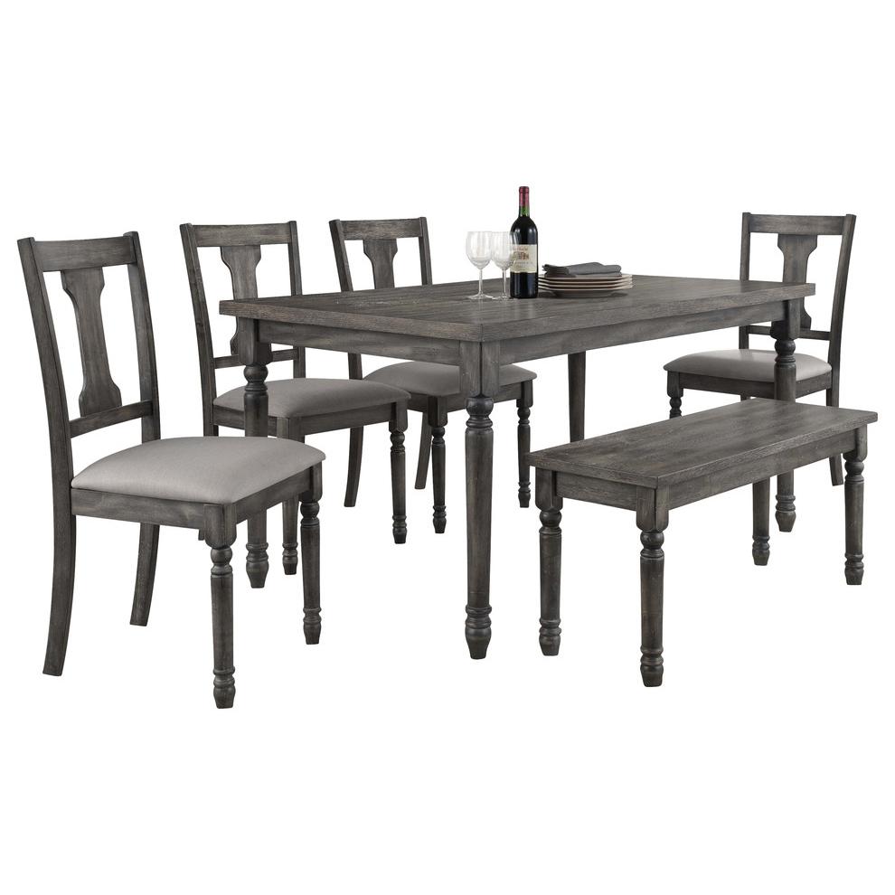 Best Master Demi 6-Piece Birch Wood Dining Set in Smoked Gray. Picture 1