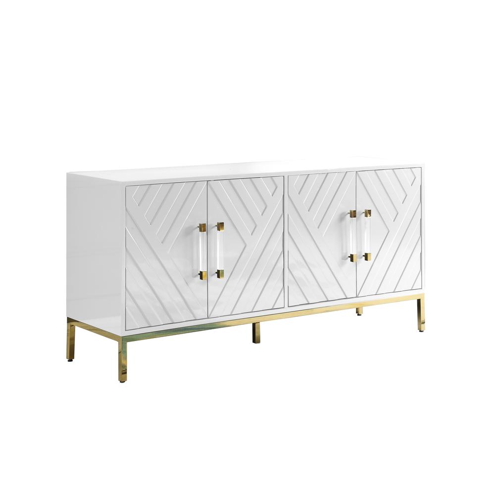 Best Master Furniture Junior 64" Transitional Wood Sideboard in White/Gold. Picture 1