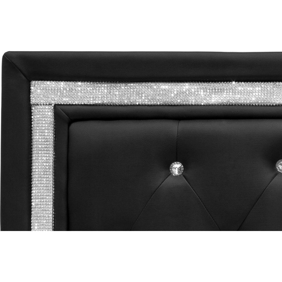 Best Master Faux Leather Full/Queen Headboard Tufted Crystal Rhinestone in Black. Picture 4