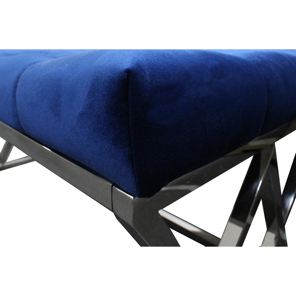 Best Master Tufted Velvet Upholstered Bench with Stainless Steel Frame in Blue. Picture 2