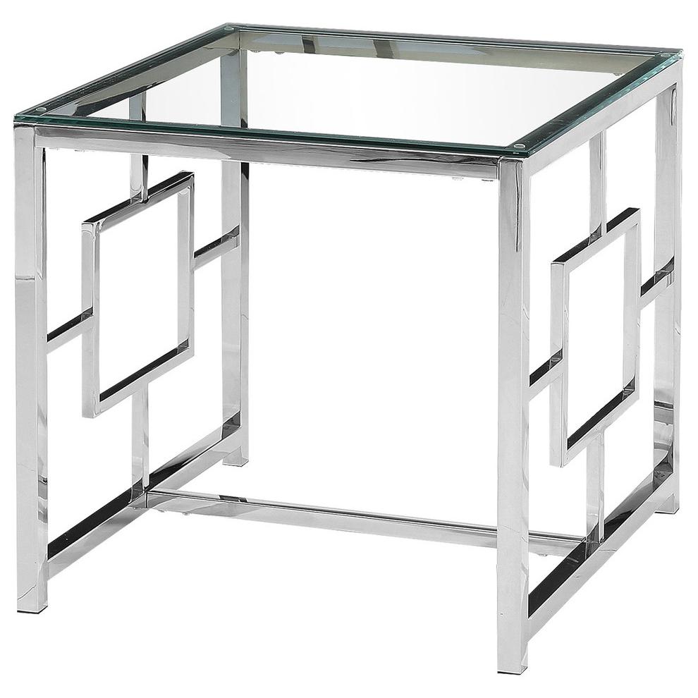 Best Master Stainless Steel and Glass End Table in Silver Base/Clear. Picture 1