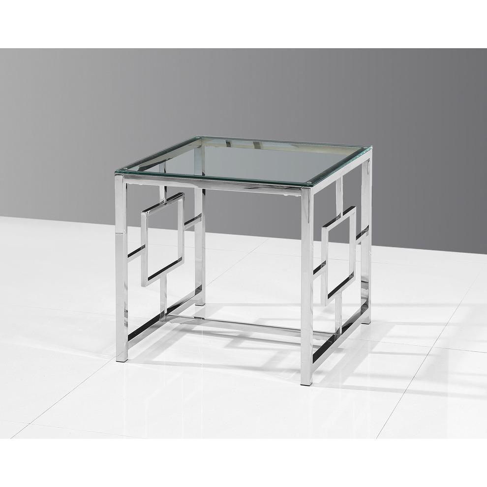 Best Master Stainless Steel and Glass End Table in Silver Base/Clear. Picture 2