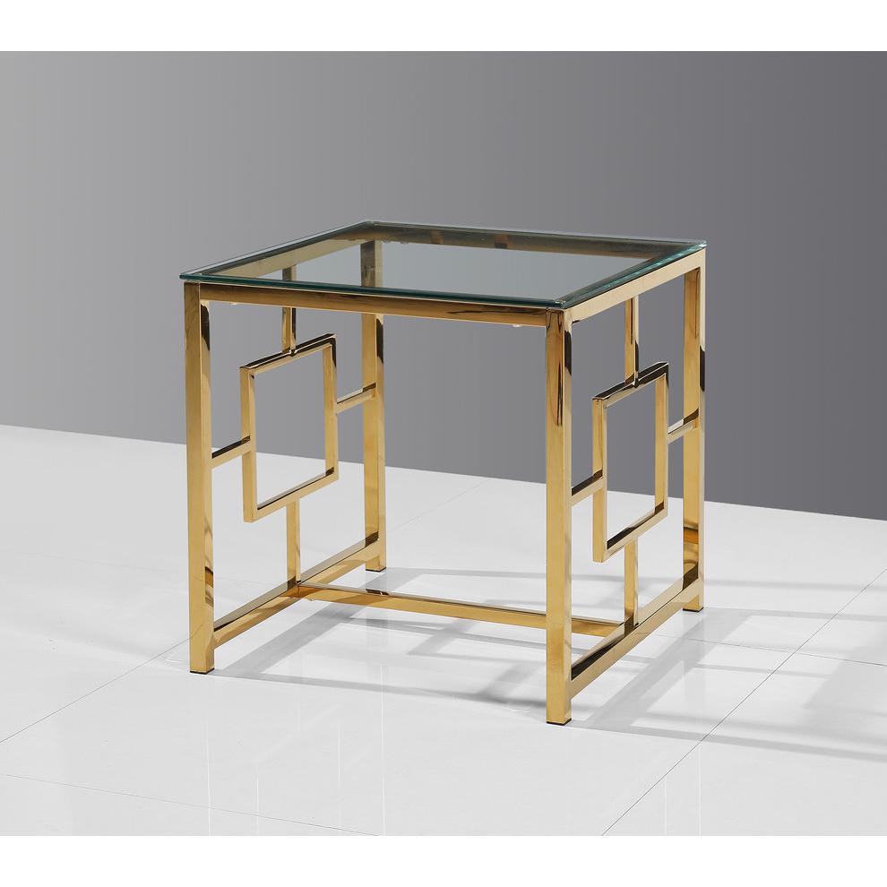 Best Master Stainless Steel and Glass End Table in Clear/Gold Base. Picture 2