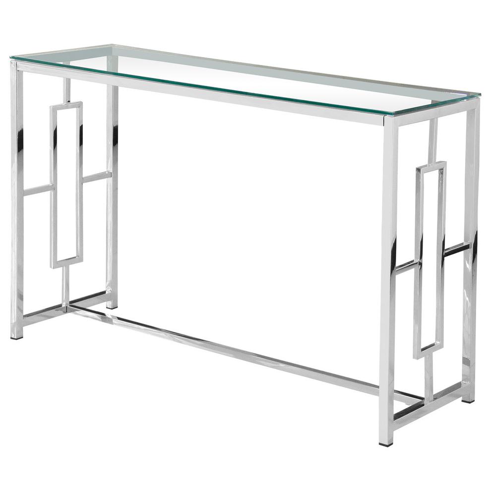 Best Master Stainless Steel and Glass Console Table in Silver Base/Clear. Picture 1