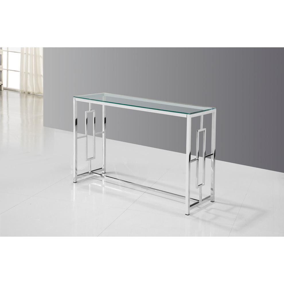 Best Master Stainless Steel and Glass Console Table in Silver Base/Clear. Picture 2