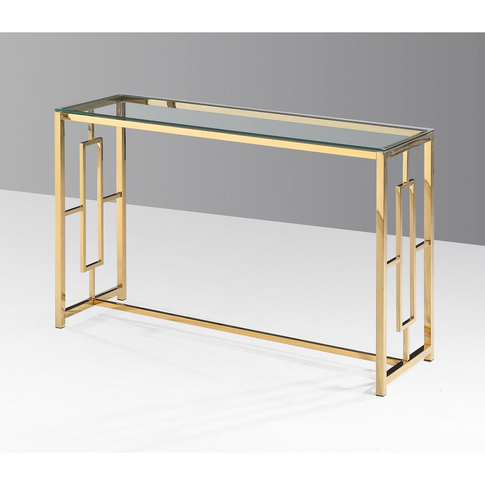 Best Master Stainless Steel and Glass Console Table in Clear/Gold Base. Picture 2