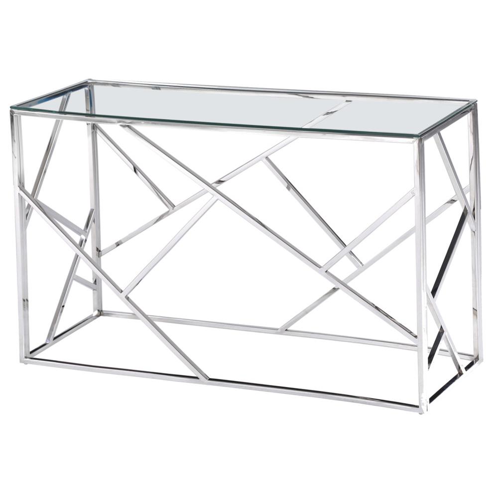 Best Master Morganna Stainless Steel Living Room Console Table in Silver. Picture 1