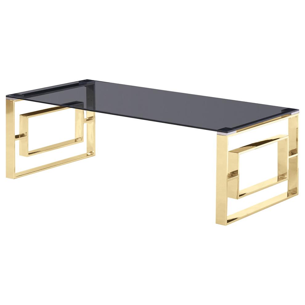 Best Master Mallory Stainless Steel and Smoked Glass Coffee Table in Gold. Picture 1