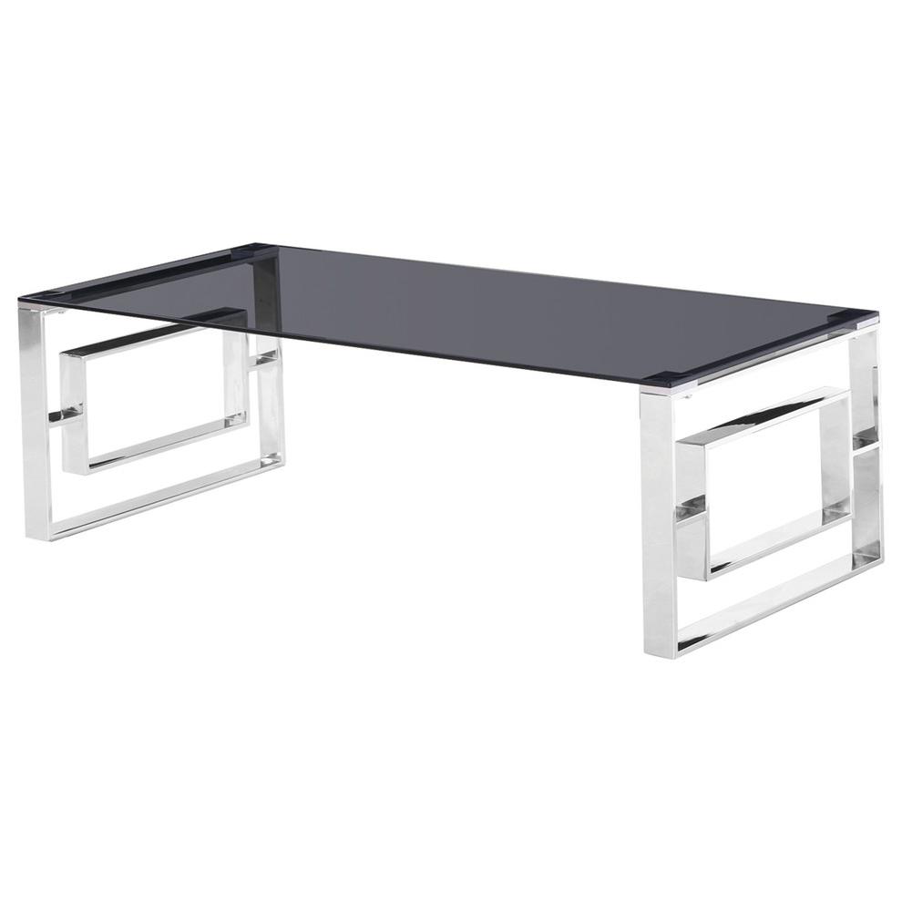 Best Master Mallory Stainless Steel and Smoked Glass Coffee Table in Silver. Picture 1
