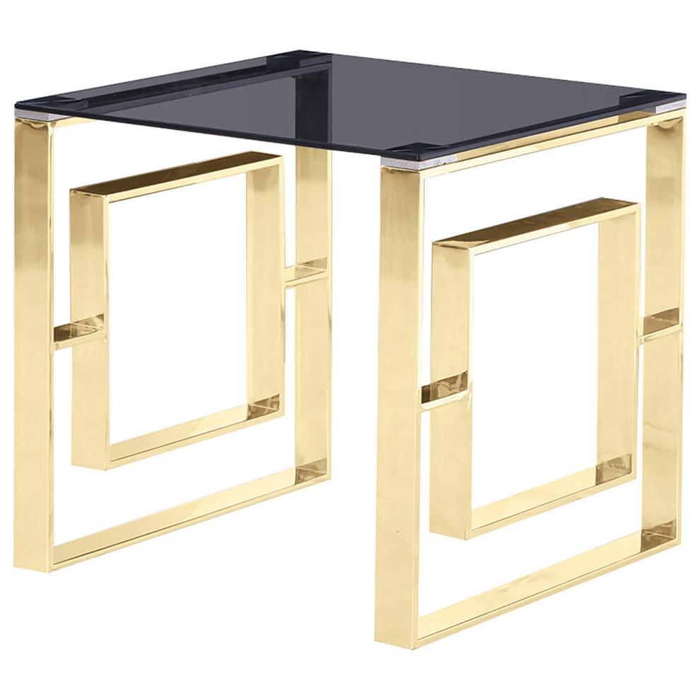 Best Master Mallory Stainless Steel and Smoked Glass End Table in Gold. Picture 1