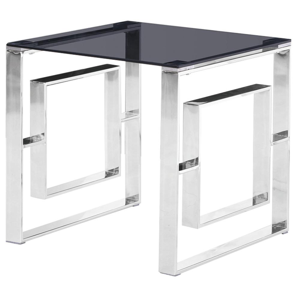 Best Master Mallory Stainless Steel and Smoked Glass End Table in Silver. Picture 1