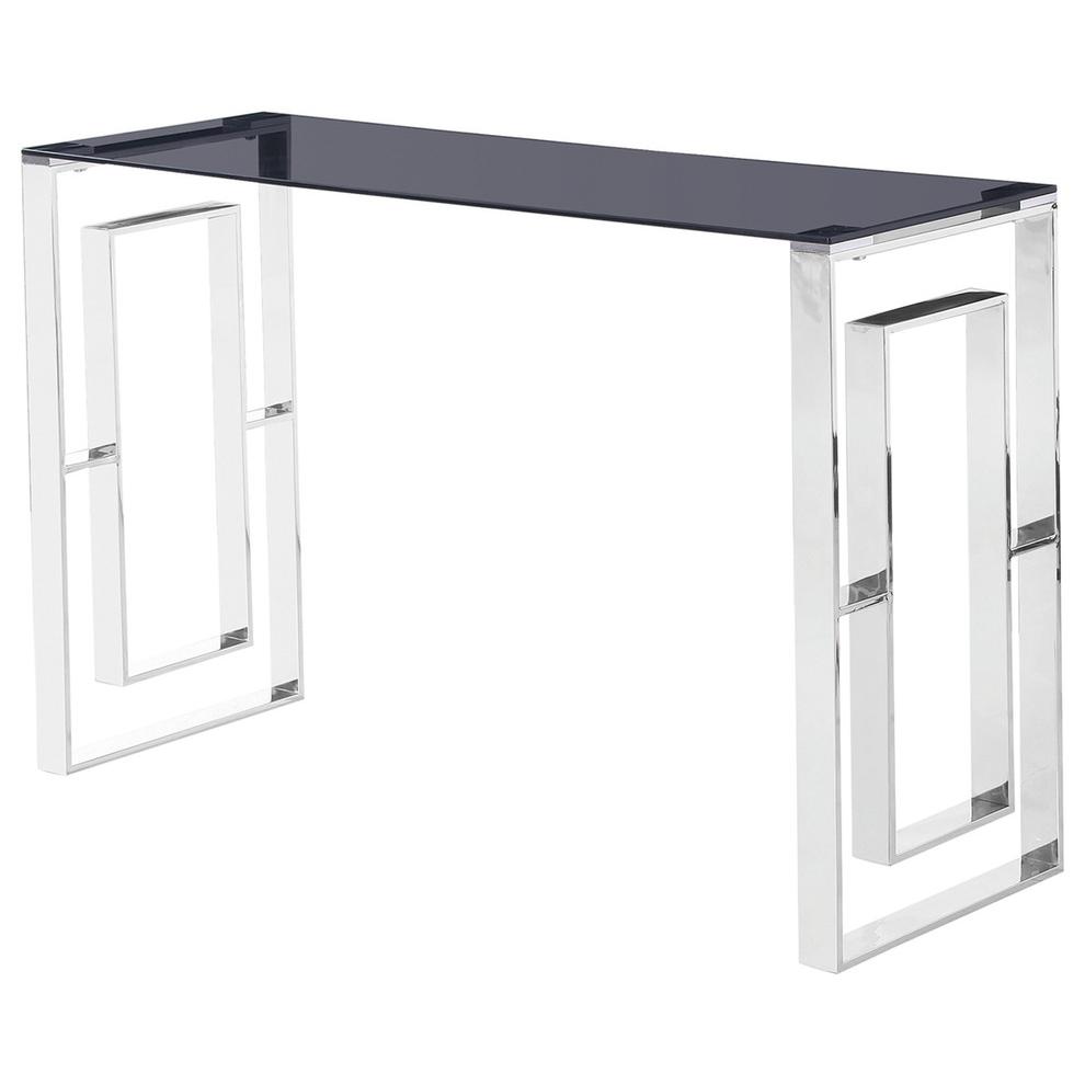 Best Master Mallory Stainless Steel and Smoked Glass Console Table in Silver. Picture 1