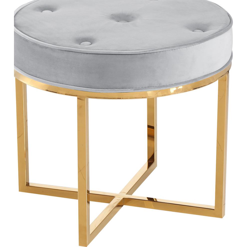 Best Master Furniture Round Velvet Tufted Accent Stool in Gray/Gold Base. Picture 2