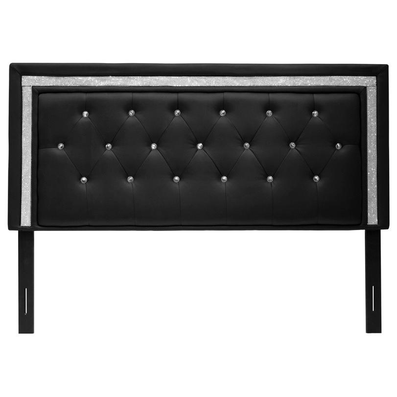 Best Master Faux Leather Twin Headboard Tufted Crystals Rhinestone in Black. Picture 2