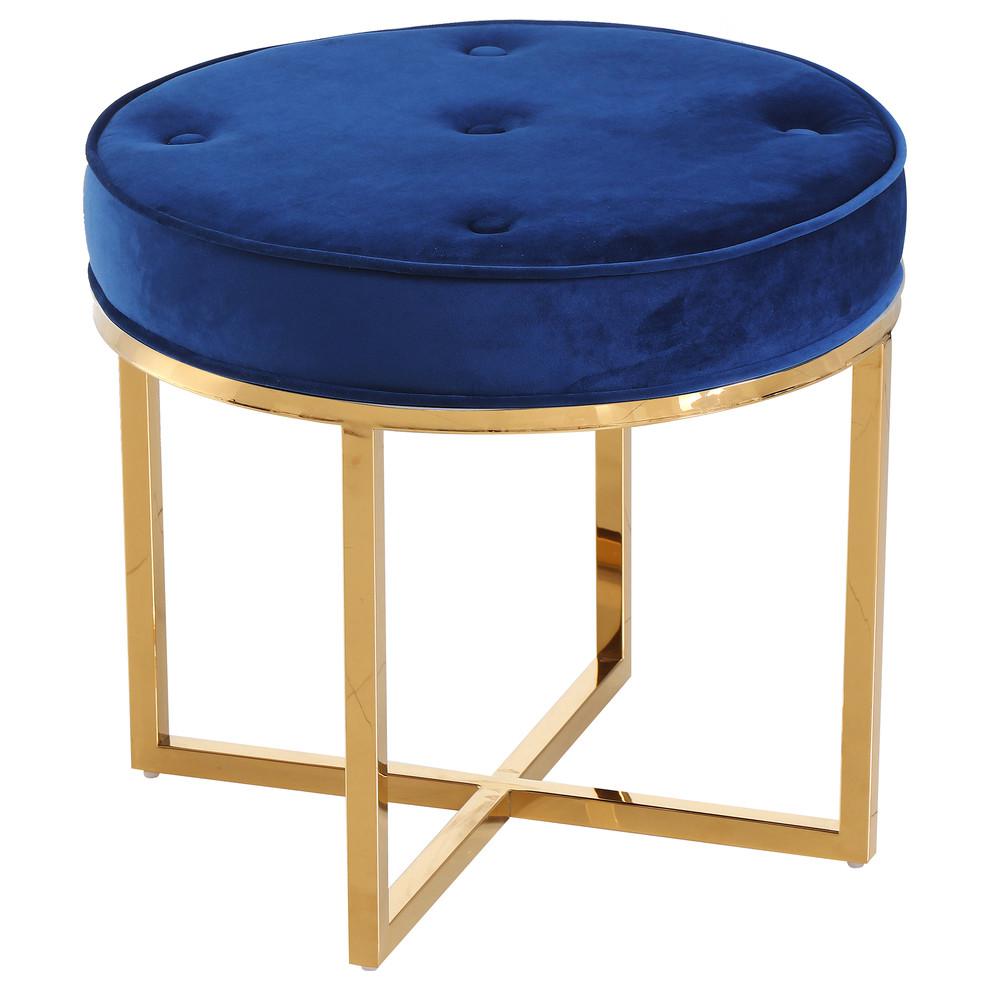 Best Master Furniture Velvet Upholstered Accent Stool in Navy Blue/Gold Base. Picture 1