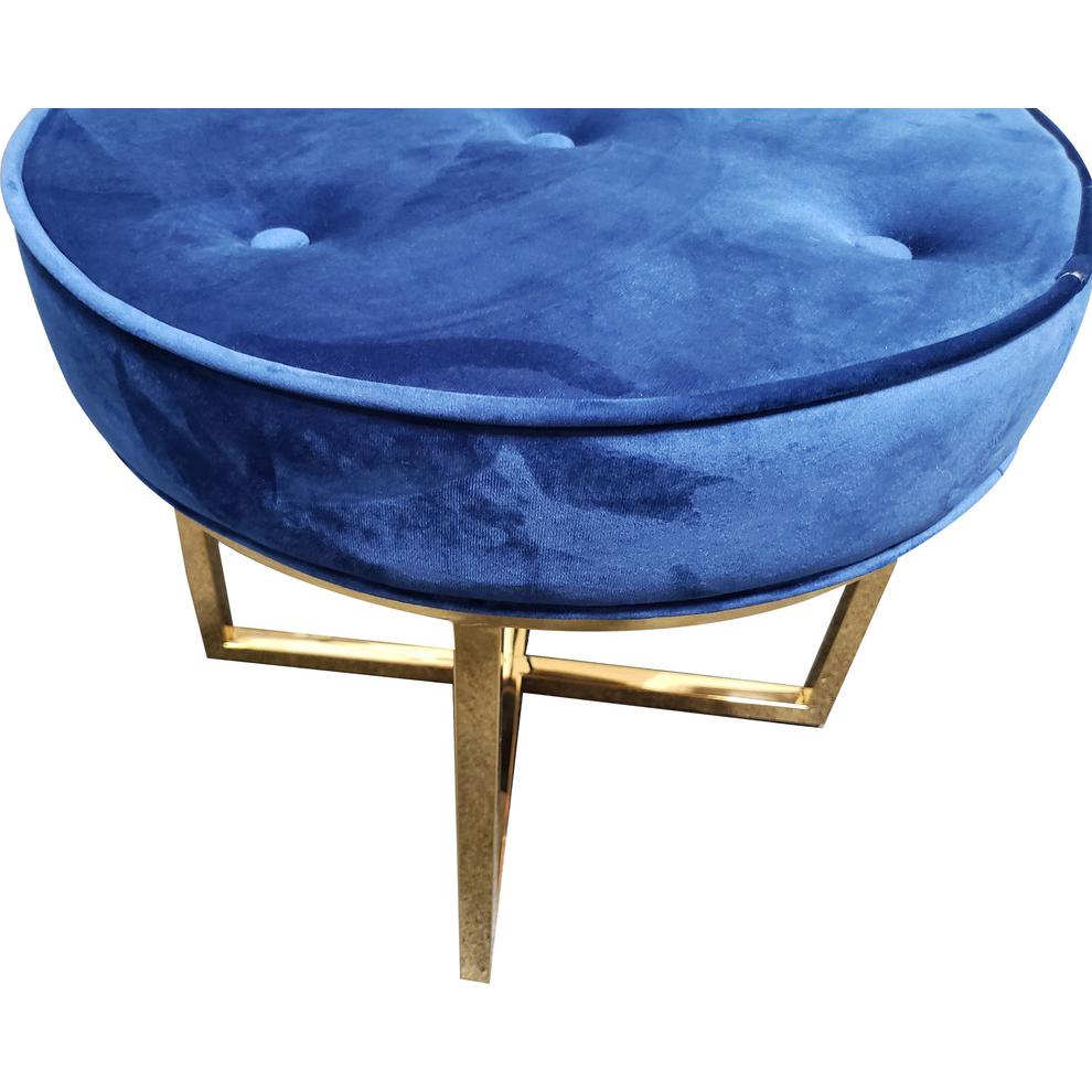 Best Master Furniture Velvet Upholstered Accent Stool in Navy Blue/Gold Base. Picture 2