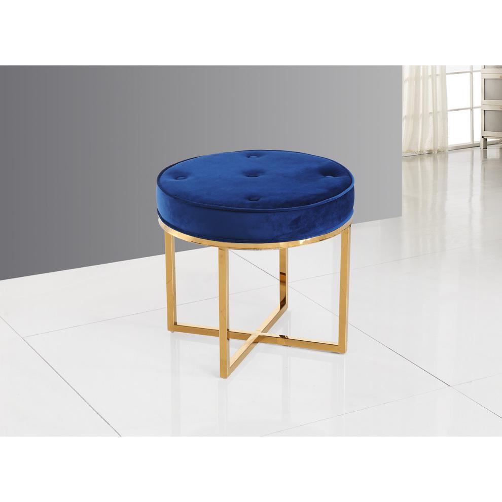 Best Master Furniture Velvet Upholstered Accent Stool in Navy Blue/Gold Base. Picture 3
