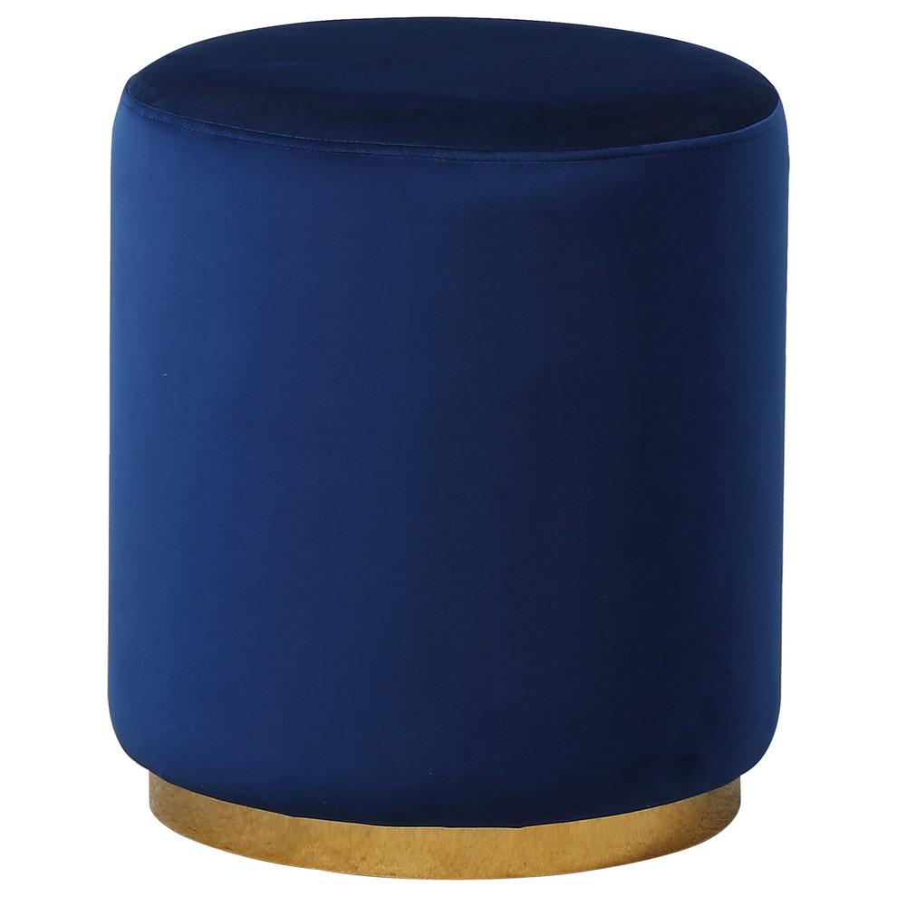 Best Master Furniture Dalvik Round Velvet Accent Stool in Navy Blue/Gold Base. Picture 1