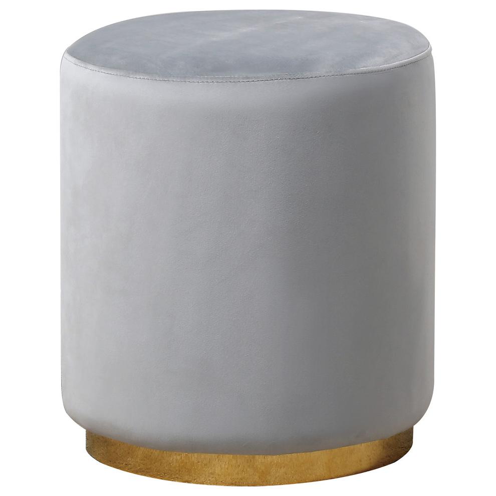Best Master Furniture Dalvik Round Velvet Accent Stool in Gray/Gold Base. Picture 1