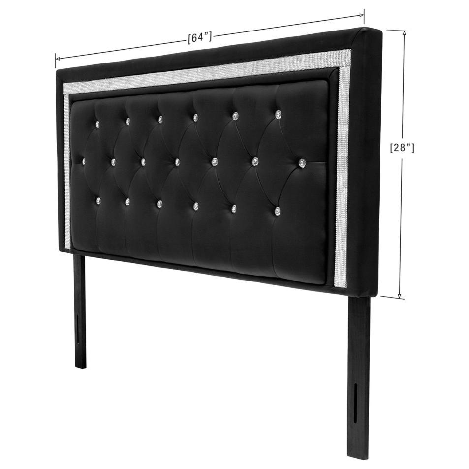 Best Master Faux Leather Twin Headboard Tufted Crystals Rhinestone in Black. Picture 3