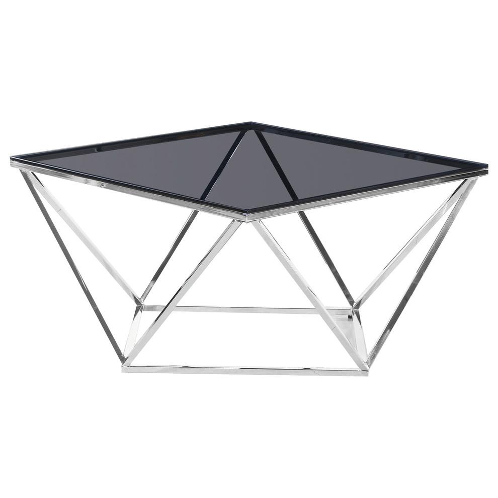 Best Master Glass and Stainless Steel Square Coffee Table in Silver/Smoked. Picture 1