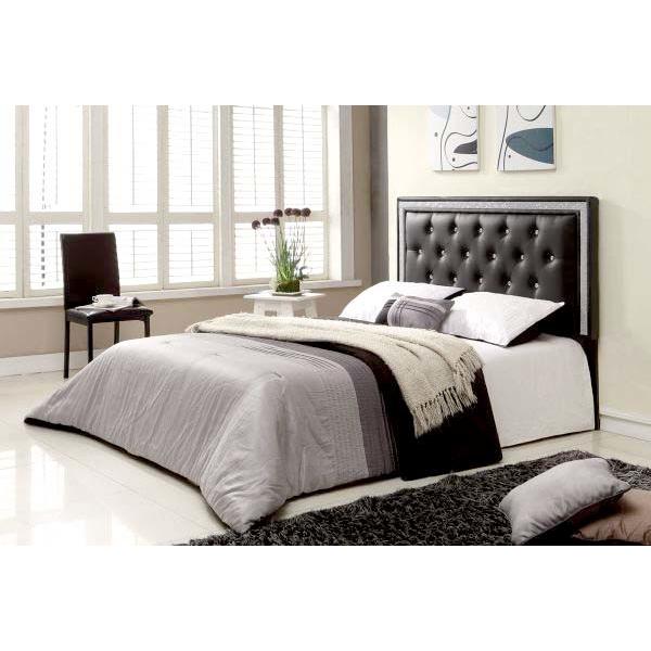 Best Master Faux Leather Twin Headboard Tufted Crystals Rhinestone in Black. Picture 4