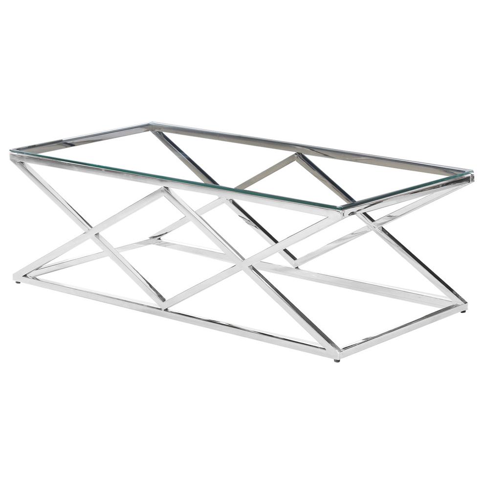 Best Master Rectangular Stainless Steel and Glass Coffee Table in Silver/Clear. Picture 1