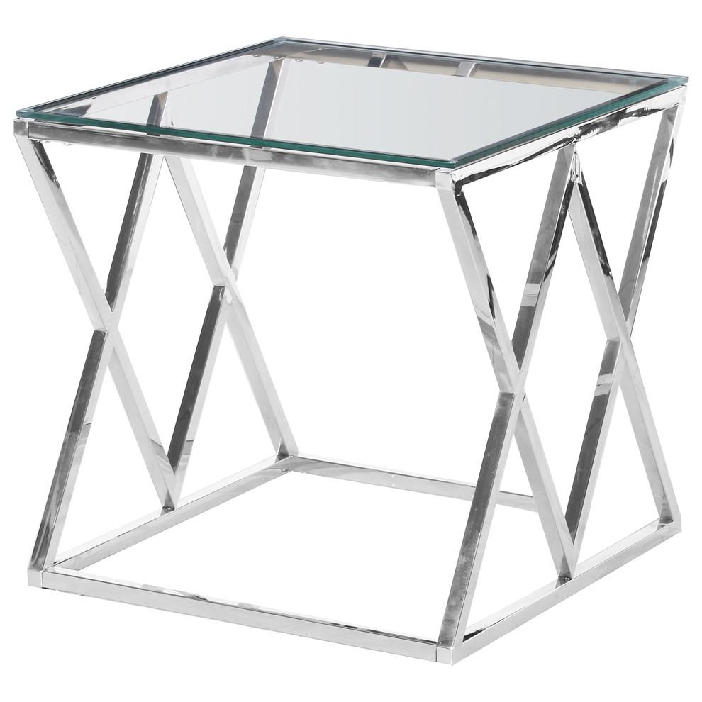 Best Master Stainless Steel and Glass Square End Table in Silver/Clear. Picture 1
