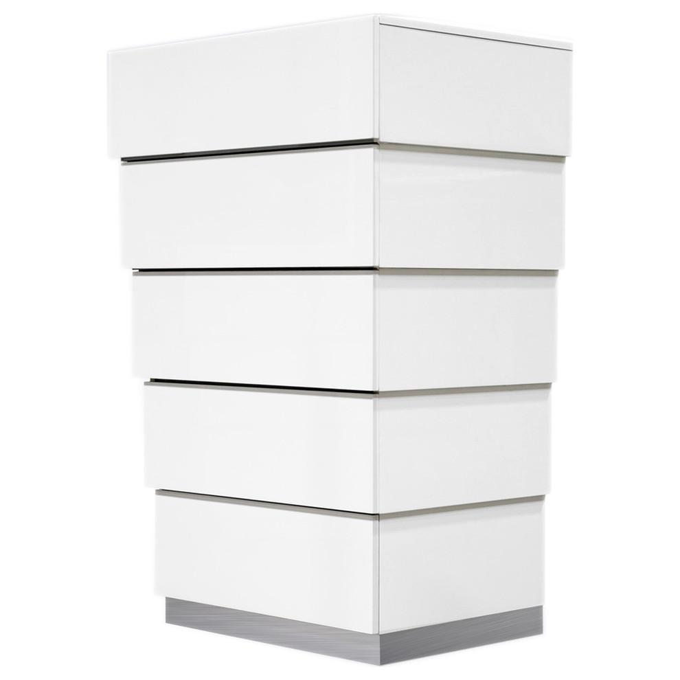 Best Master Florence 5-Drawer Poplar Wood Bedroom Chest in White. Picture 1