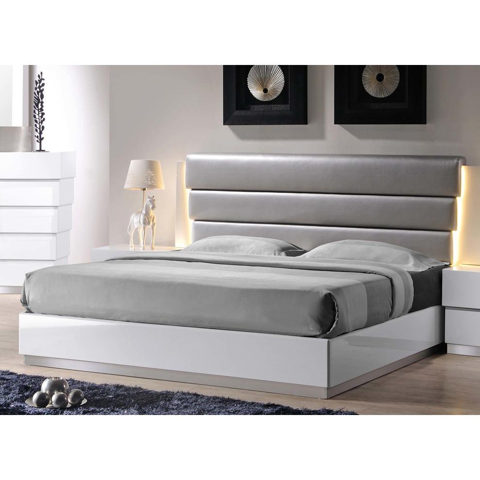 Best Master Florence Faux Leather Cal King Platform Bed in White/Gray. Picture 2
