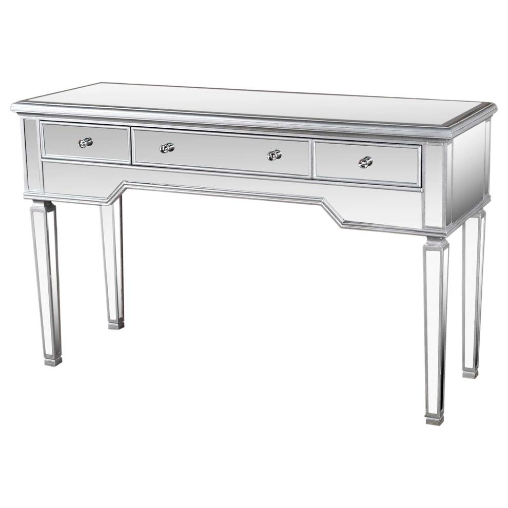 Best Master 3-Drawer Wood and Mirrored Console Table in Silver Brushed. Picture 1