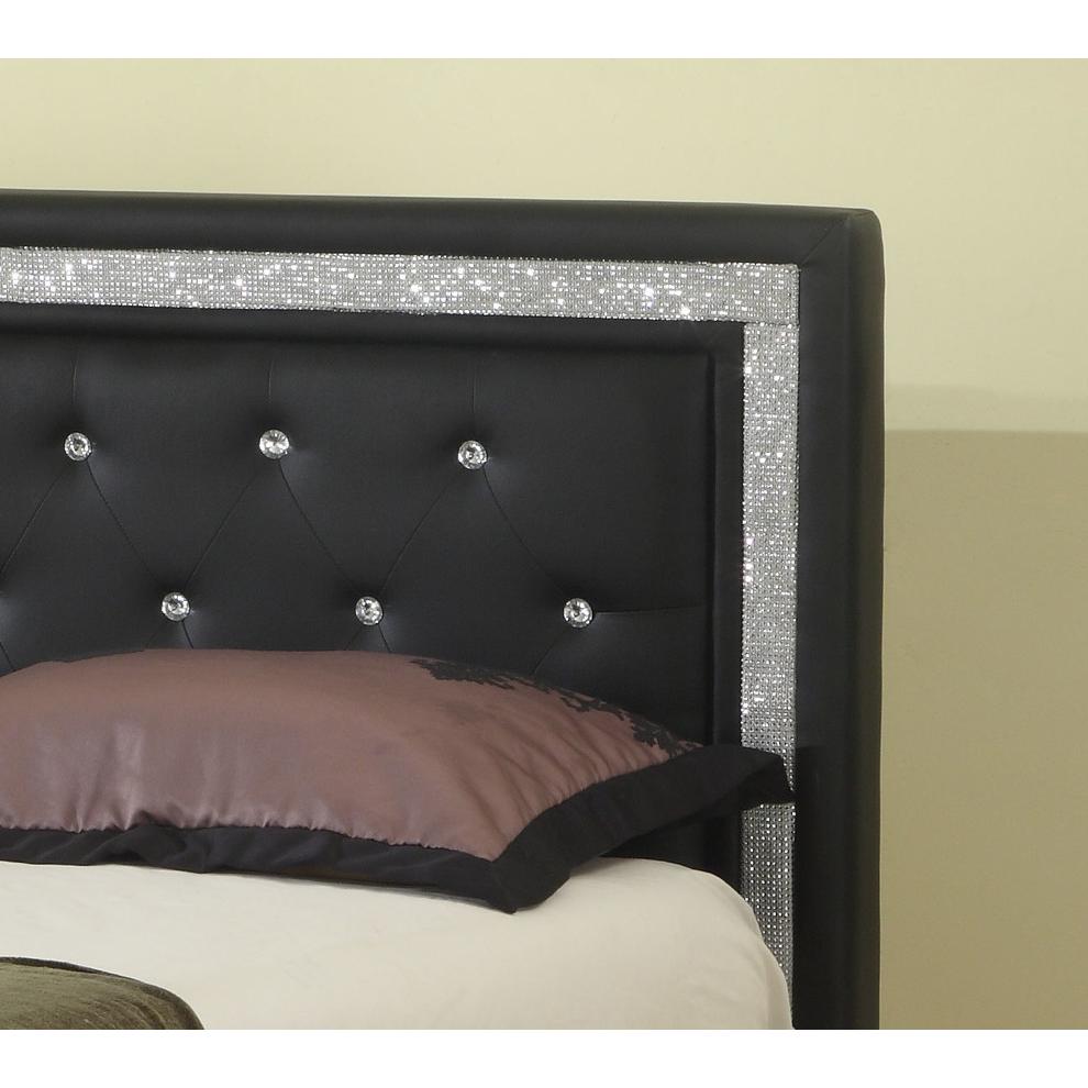 Best Master Faux Leather Queen Platform Bed with Crystal Tufted Buttons in Black. Picture 3