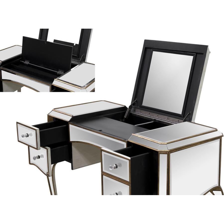 Best Master Solid Wood Jewelry Desk with Mirrored/Gold Trimmings. Picture 2