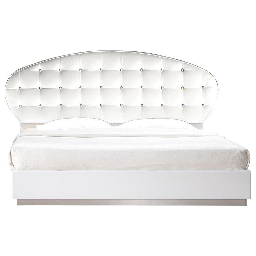 Best Master France Faux Leather Eastern King Platform Bed in White High Gloss. Picture 1