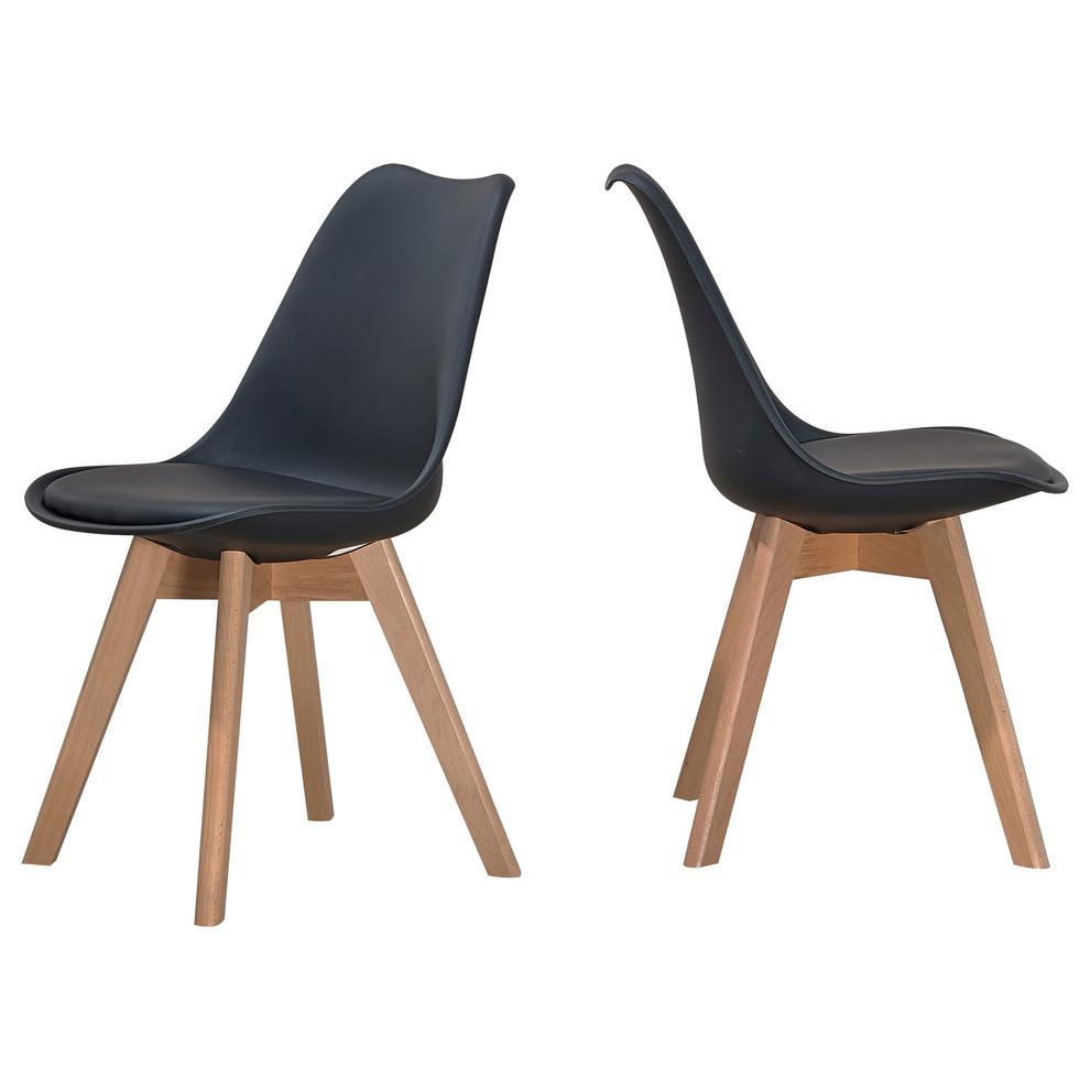 Best Master Mirage Modern Solid Wood Dining Side Chair in Black (Set of 2). Picture 1