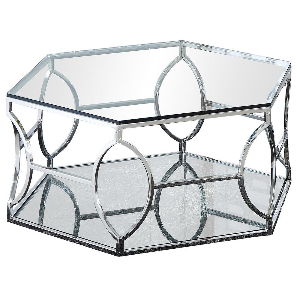 Hexagonal Silver Clear Glass Coffee Table. The main picture.