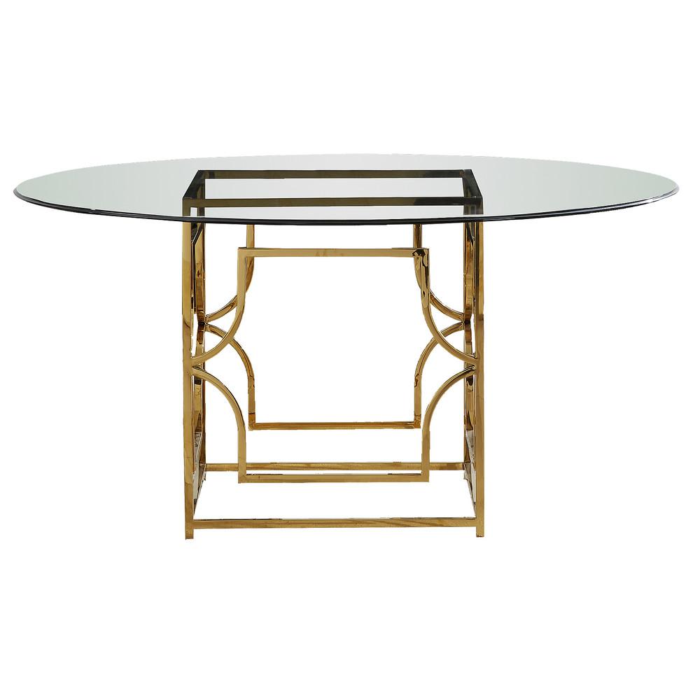 Best Master Alexis 54" Stainless Steel and Glass Round Dining Table in Gold. Picture 1